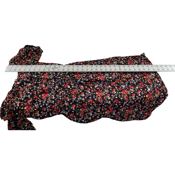 Forever 21 Women's Small Floral  Black Red Dress Off-Shoulder Short Sleeve - Picture 7 of 13